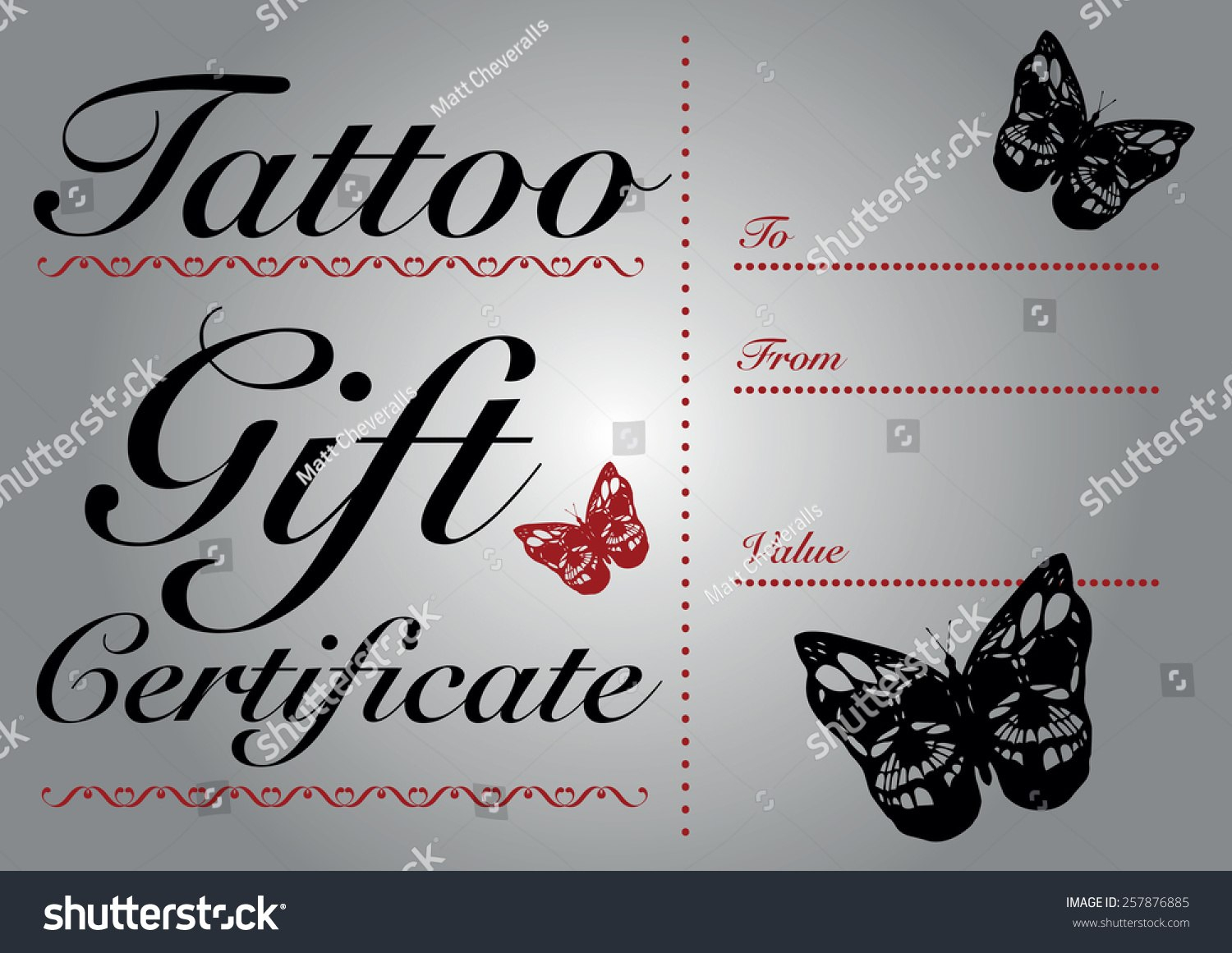 Butterfly Skull Tattoo Gift Card Gift Stockvektorgrafik Lizenzfrei throughout Tattoo Gift Certificate Template