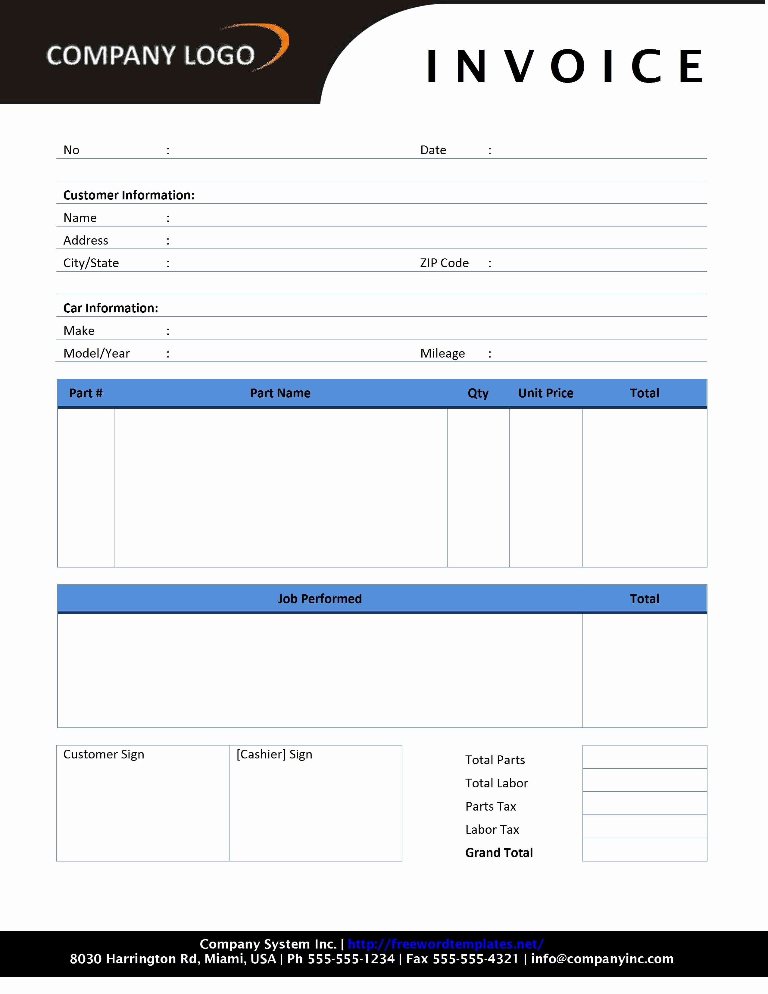 Car Service Invoice Template Downloads – Wfacca intended for Car Service Invoice Template Free Download