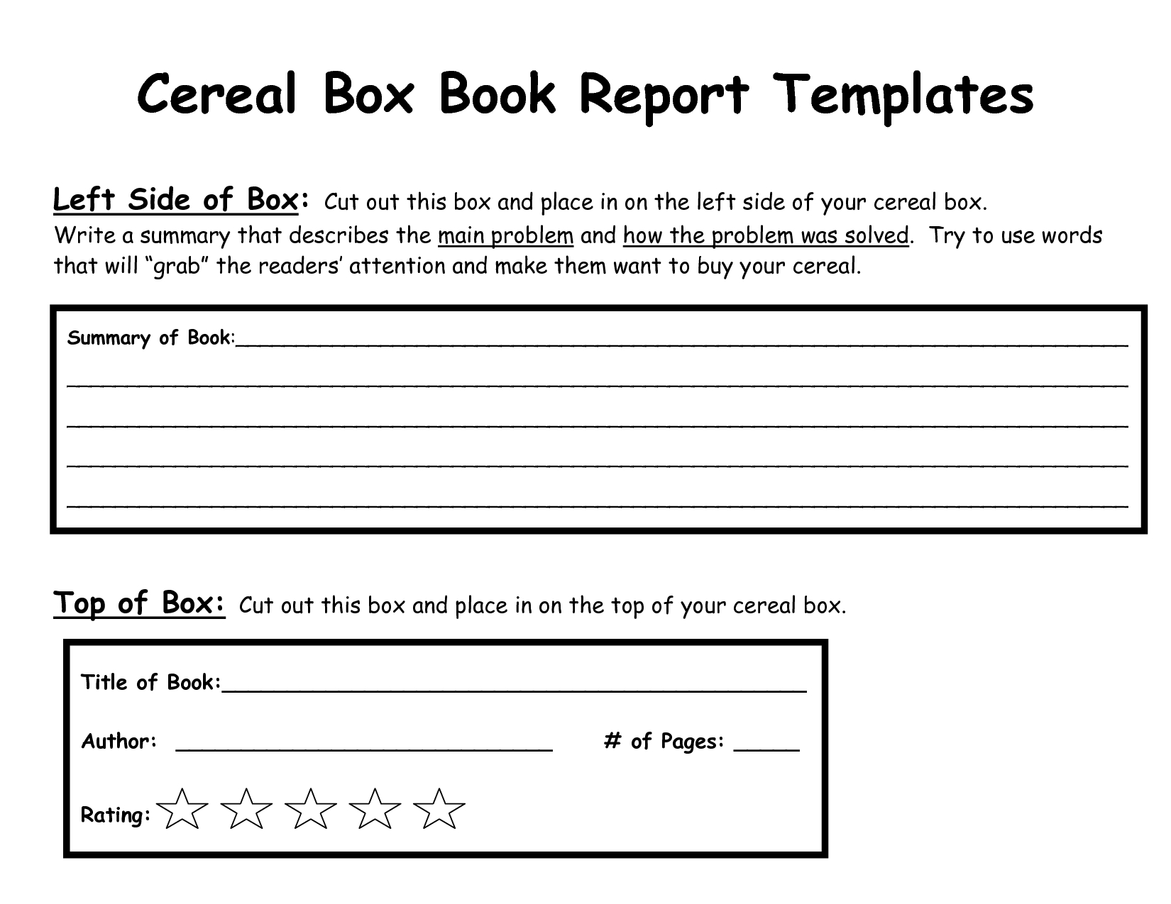 Cerealboxbookreporttemplate  Creative  Book Report Templates with regard to Cereal Box Book Report Template