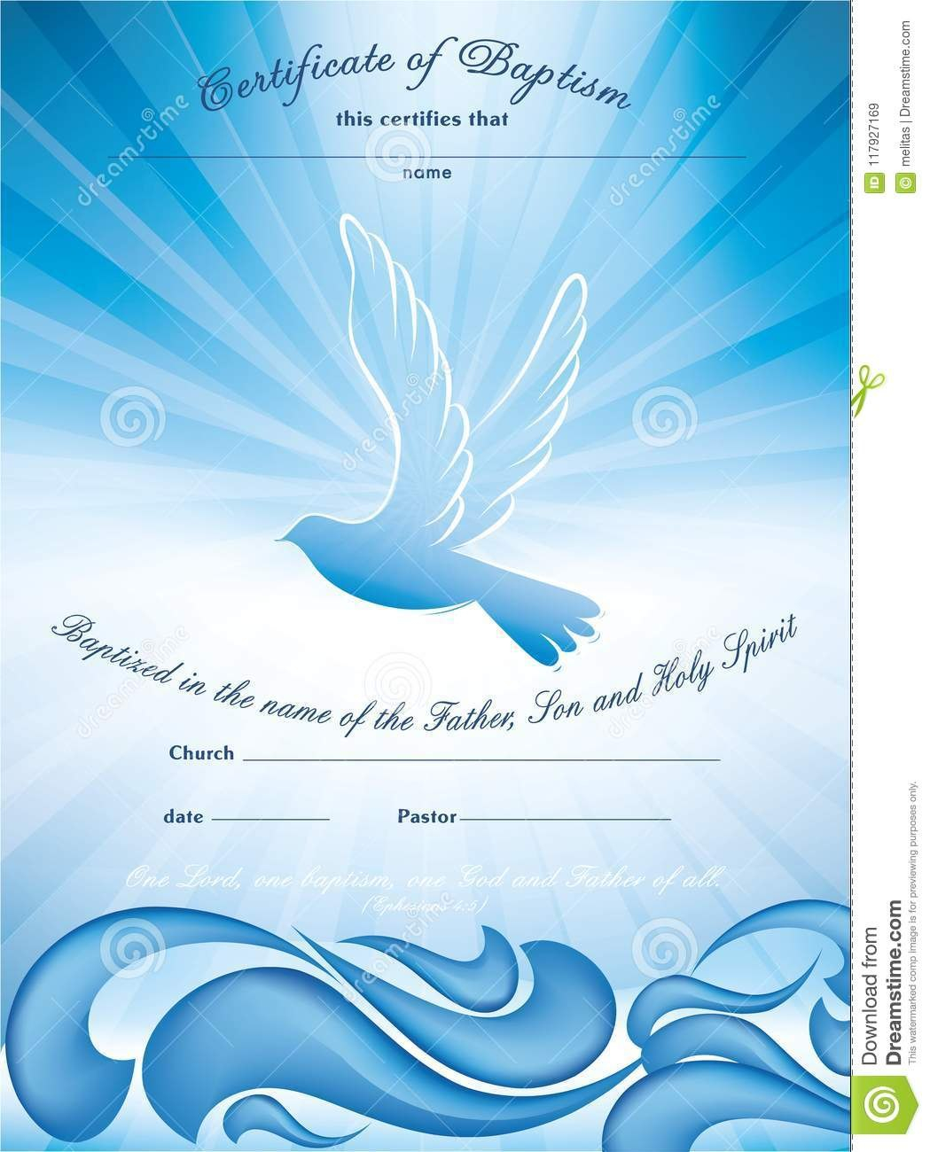 Certificate Baptism Template With Waves Of Water And Dove Multiple intended for Christian Baptism Certificate Template