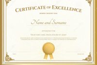 Certificate Excellence Template Gold Border Vintage Ideas Unique with Certificate Of Excellence Template Word