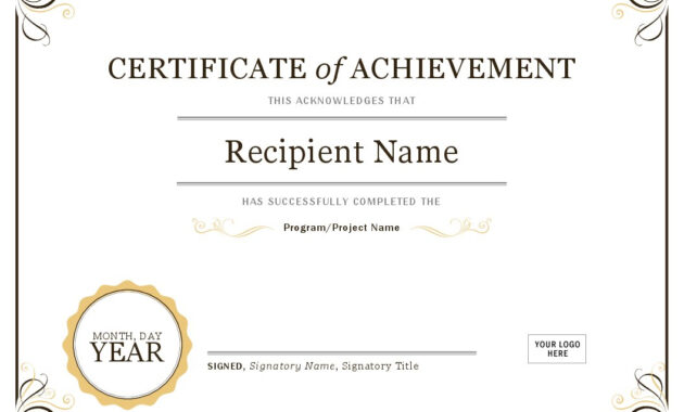 Certificate Of Achievement throughout Certificate Of Accomplishment Template Free