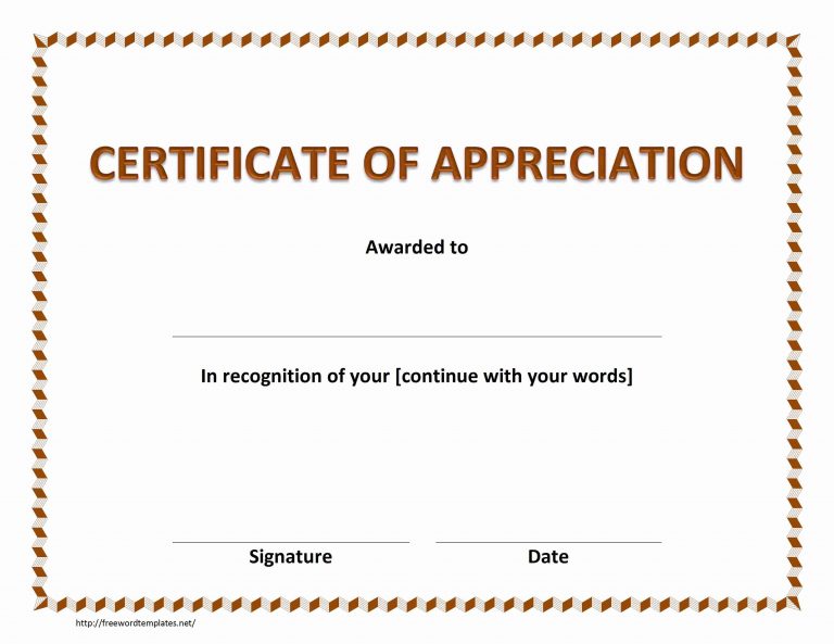 Certificate Of Appreciation in Template For Certificate Of Appreciation ...