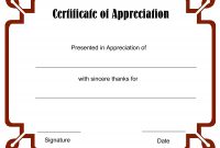 Certificate Of Appreciation Template Blank with regard to Thanks Certificate Template