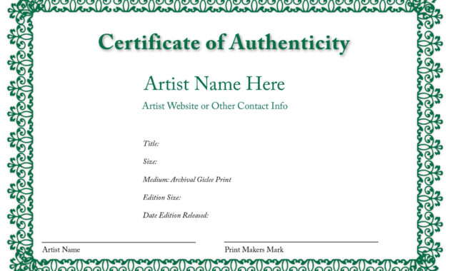 Certificate Of Authenticity Of An Art Print  Certificates Of for Certificate Of Authenticity Photography Template