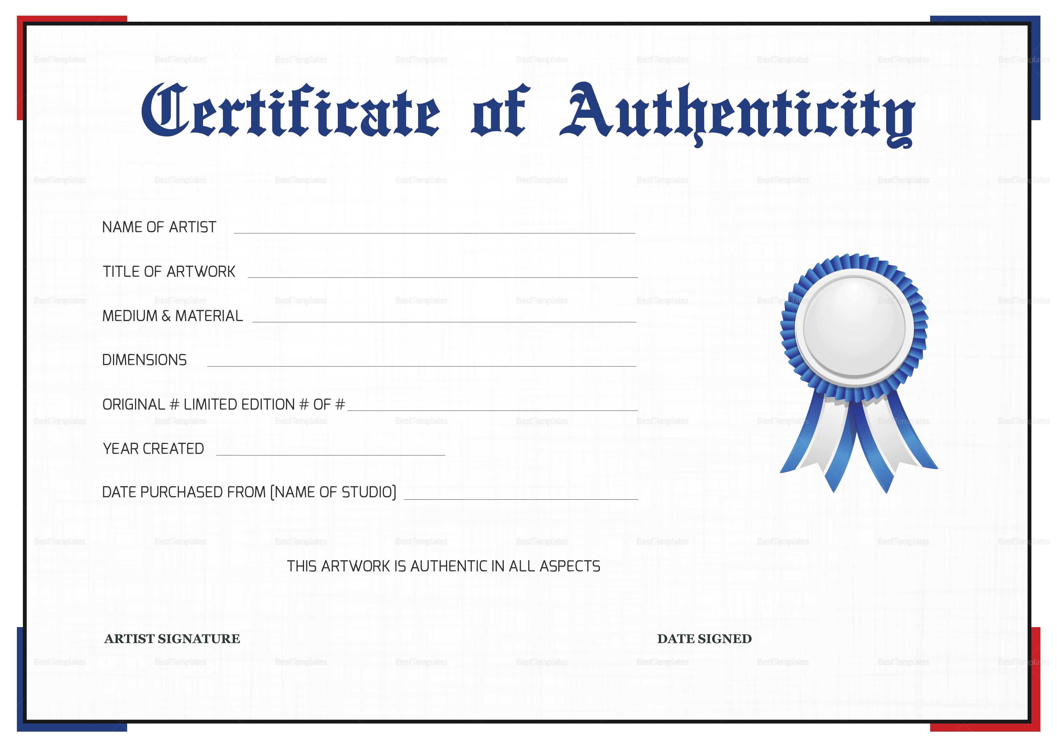 Certificate Of Authenticity Template  Sansurabionetassociats regarding Certificate Of Authenticity Photography Template