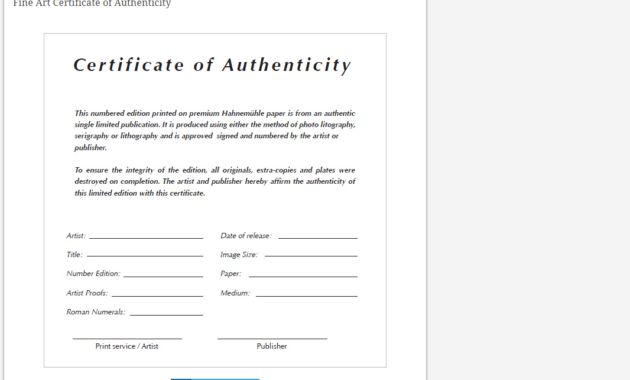 Certificate Of Authenticity Templates – Free Samples  Examples regarding Certificate Of Authenticity Template