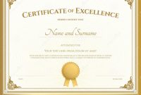 Certificate Of Excellence Template With Gold Border Stock Vector pertaining to Free Certificate Of Excellence Template
