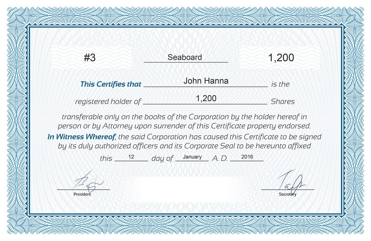 Certificate Of Ownership Template  – Elsik Blue Cetane with Certificate Of Ownership Template