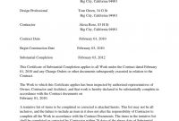 Certificate Of Substantial Completion Template With Letter On for Certificate Of Substantial Completion Template