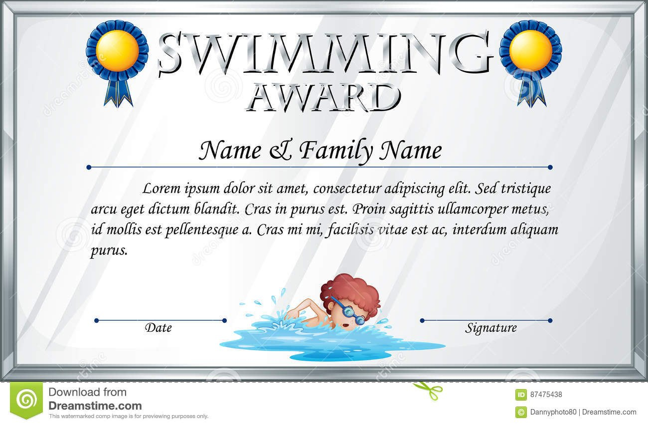 Certificate Template For Swimming Award Stock Vector  Illustration intended for Swimming Award Certificate Template