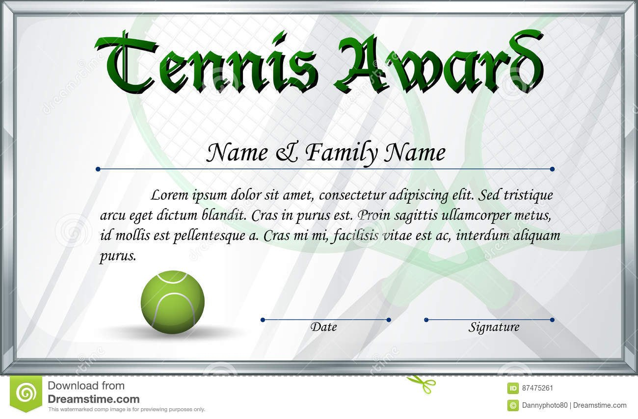Certificate Template For Tennis Award Stock Vector  Illustration Of intended for Tennis Certificate Template Free