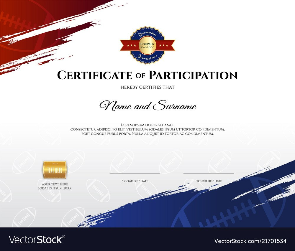 Certificate Template In Rugby Sport Theme With Vector Image with Rugby League Certificate Templates