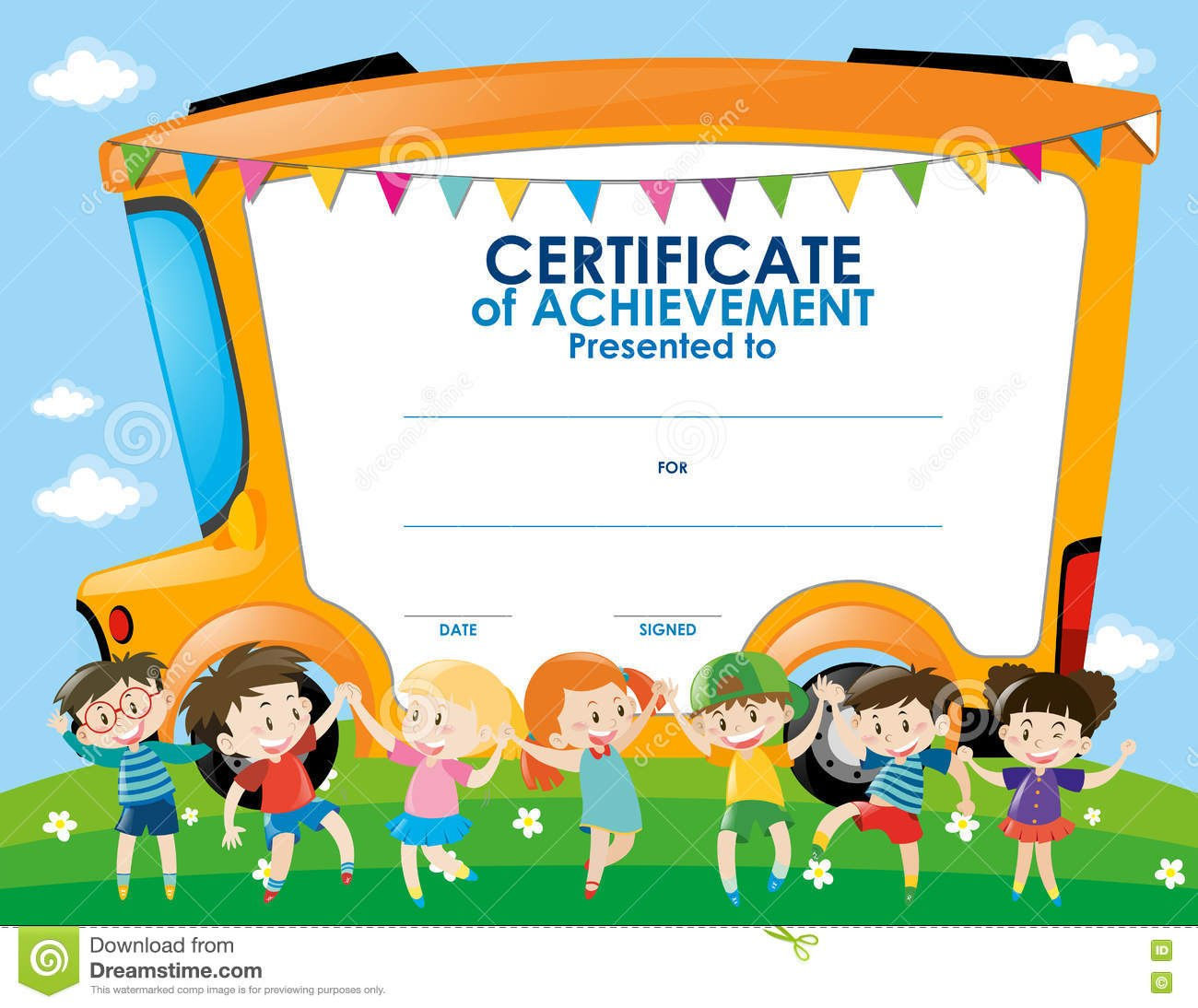 Certificate Template With Children And School Bus Stock Illustration with regard to Children's Certificate Template