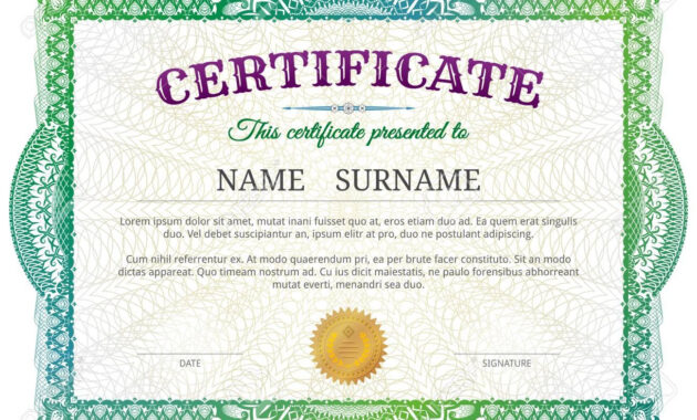 Certificate Template With Guilloche Elements Green Diploma Border for Validation Certificate Template