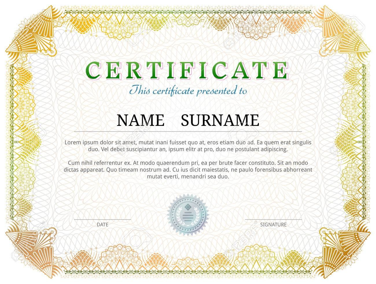 Certificate Template With Guilloche Elements Yellow Diploma intended for Validation Certificate Template