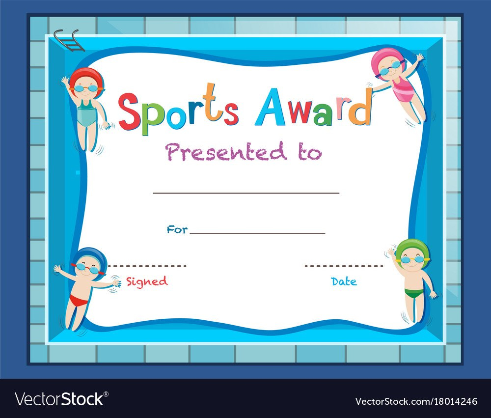 Certificate Template With Kids Swimming Royalty Free Vector regarding Swimming Certificate Templates Free