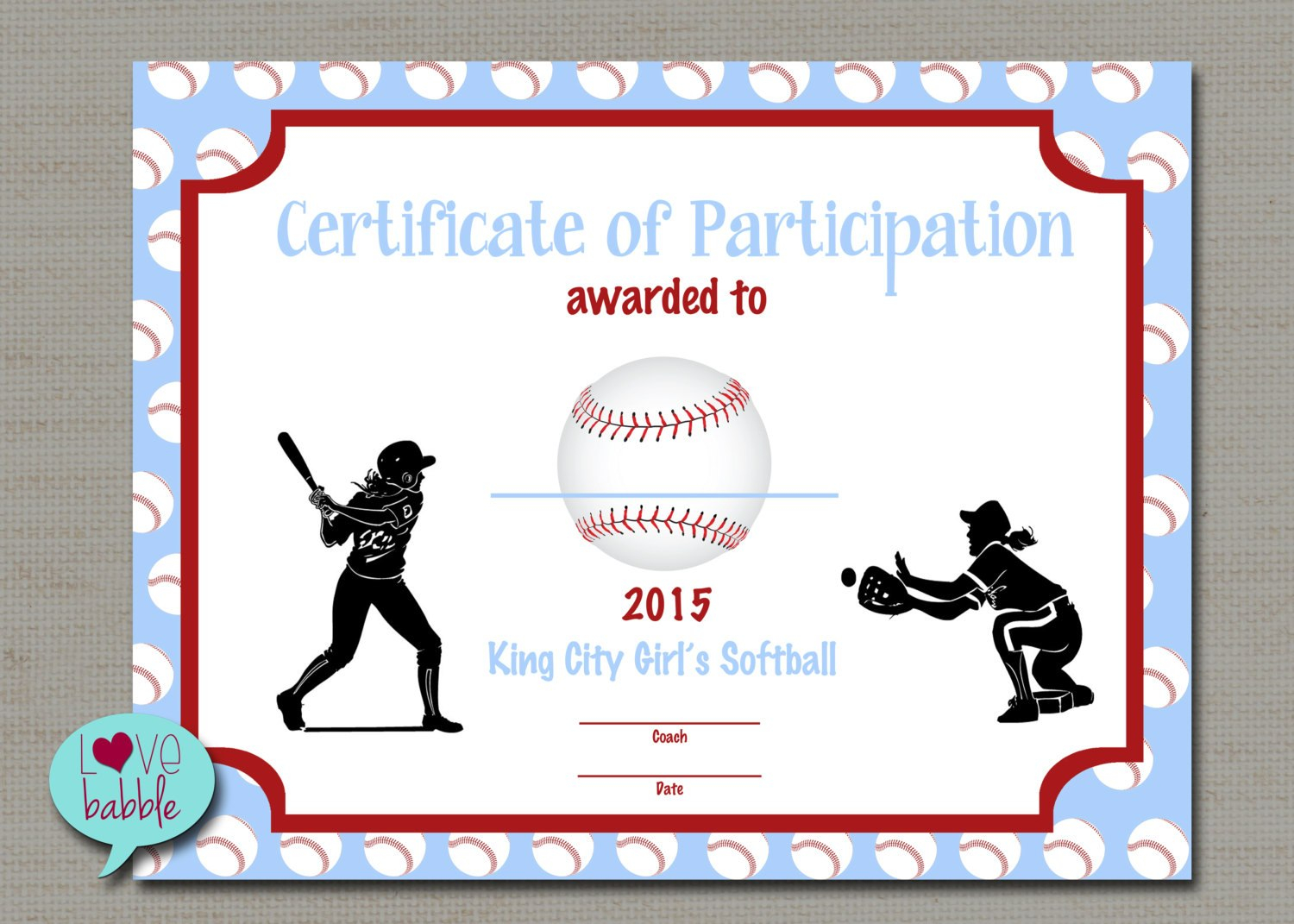 Certificate Templates Girls Softball Baseball T Ball Award pertaining to Free Softball Certificate Templates