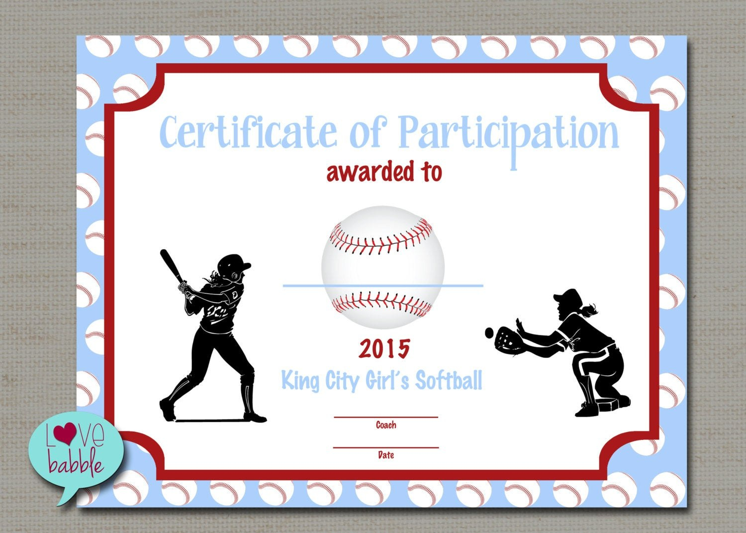 Certificate Templates Girls Softball Baseball T Ball Award regarding Softball Certificate Templates