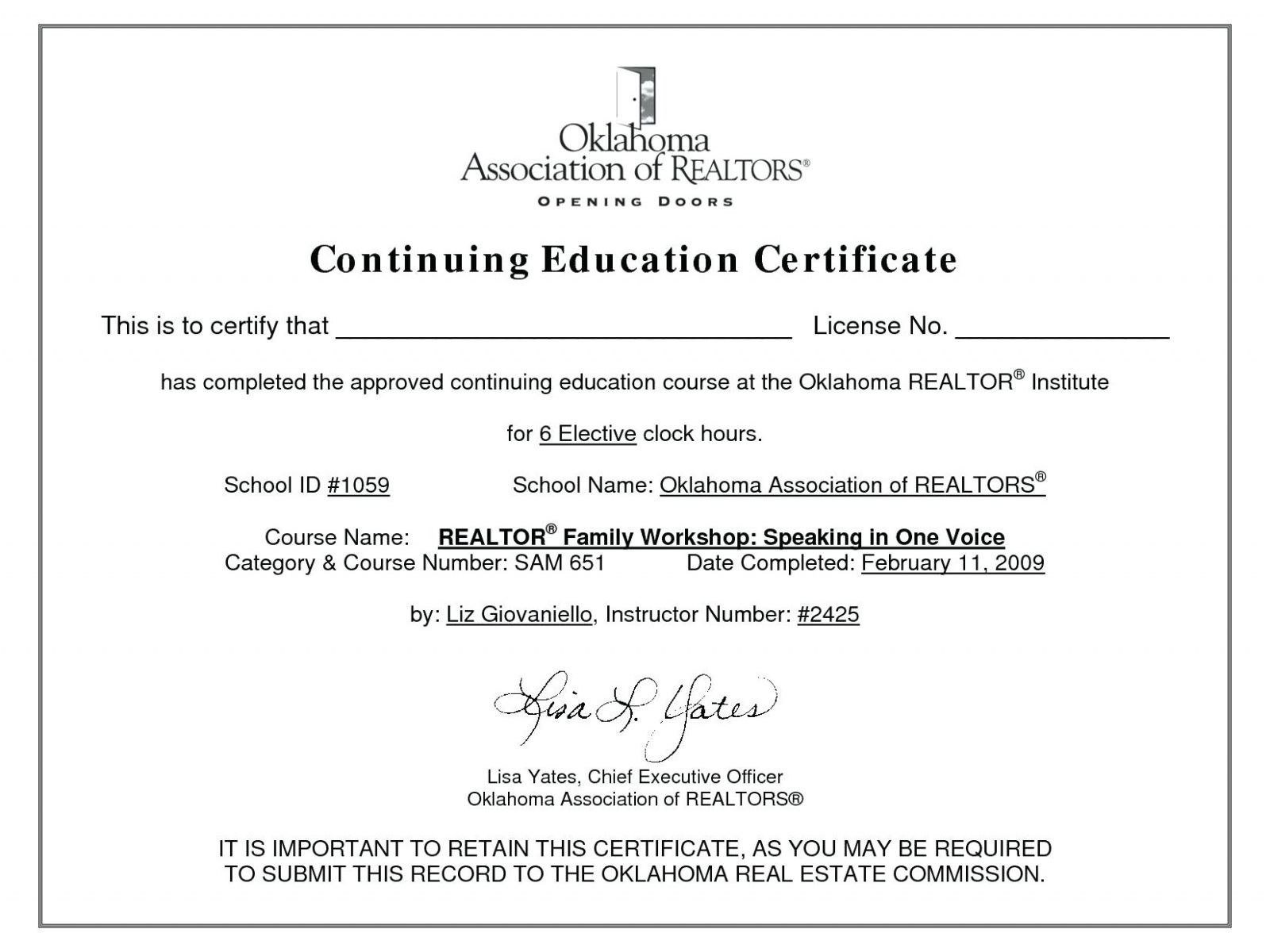 Ceu Certificates Template Beautiful Continuing Education Certificate for Ceu Certificate Template