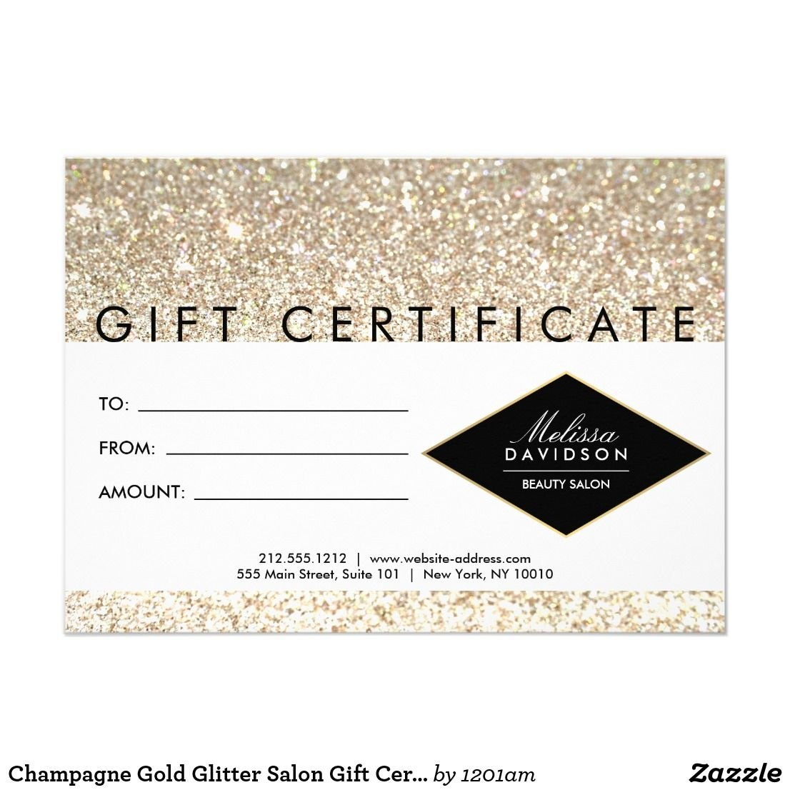 Champagne Gold Glitter Salon Gift Certificate  Zazzleca  Layout with Spa Day Gift Certificate Template