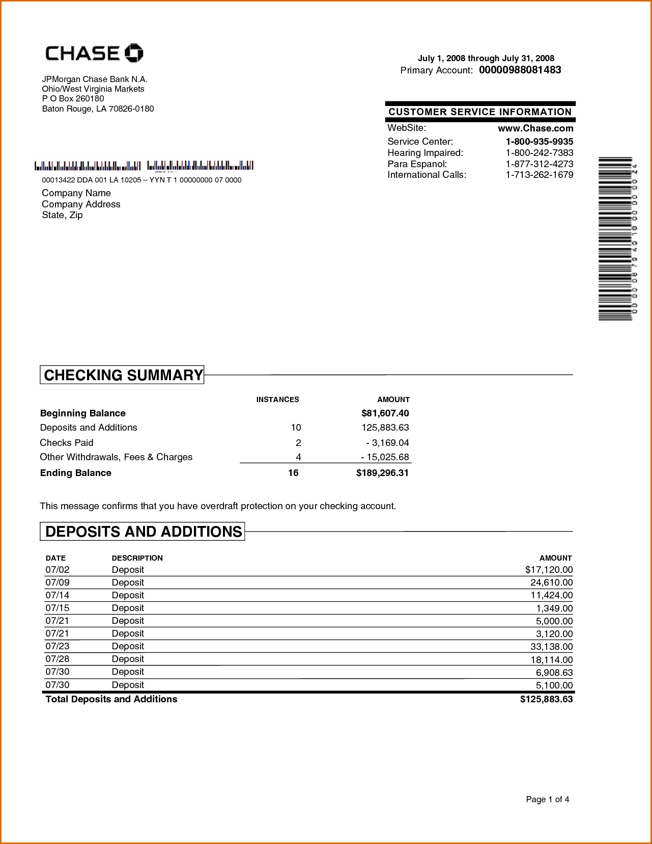 Chase Bank Statement Online Template  Best Template Collection pertaining to Blank Bank Statement Template Download
