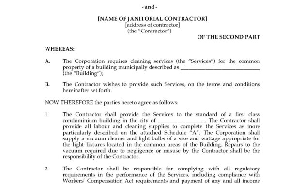 Cleaning Contract For Condominium Building  Legal Forms And within Janitorial Service Agreement Template