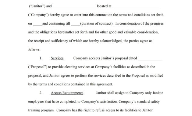 Cleaning Service Agreement Template Janitorial Service Agreement for Janitorial Service Agreement Template