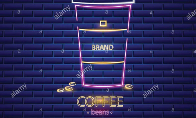 Coffee Shop Neon Sign Vector Glowing Coffee Cup To Go Symbol Dark in To Go Menu Template