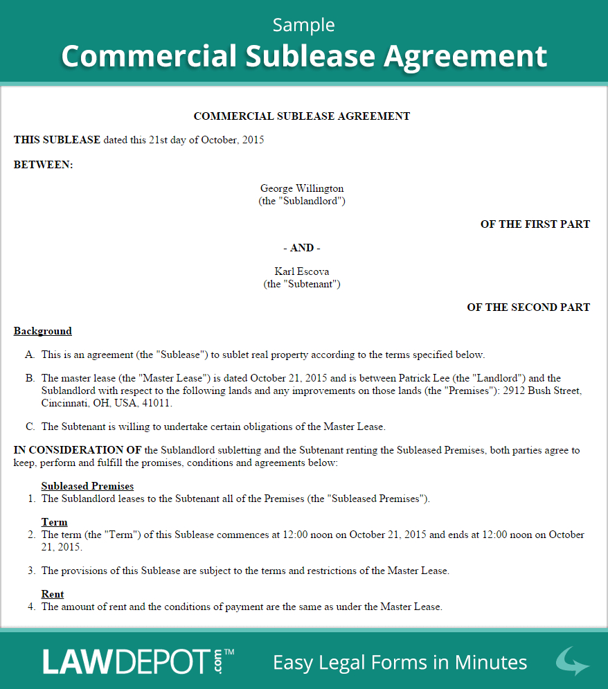Commercial Sublease Agreement Template Us  Lawdepot with regard to Sublease Commercial Agreement Template