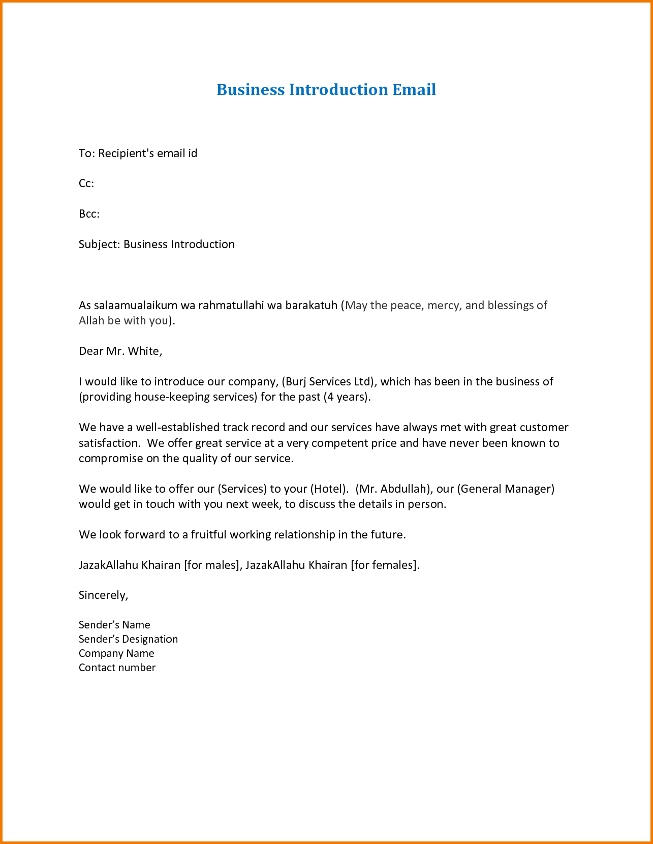 Company Introduction Email Template Letter Civil Contractor Formal throughout New Business Introduction Email Template