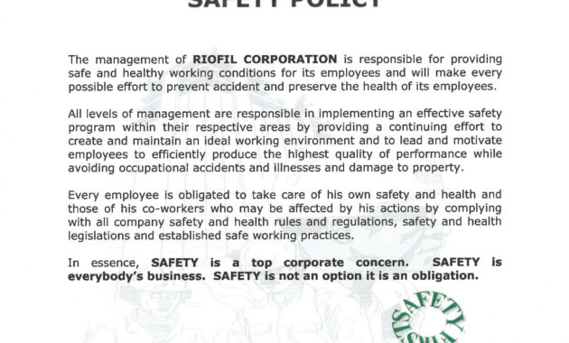 Company Safety Policy Template regarding Health And Safety Policy Template For Small Business
