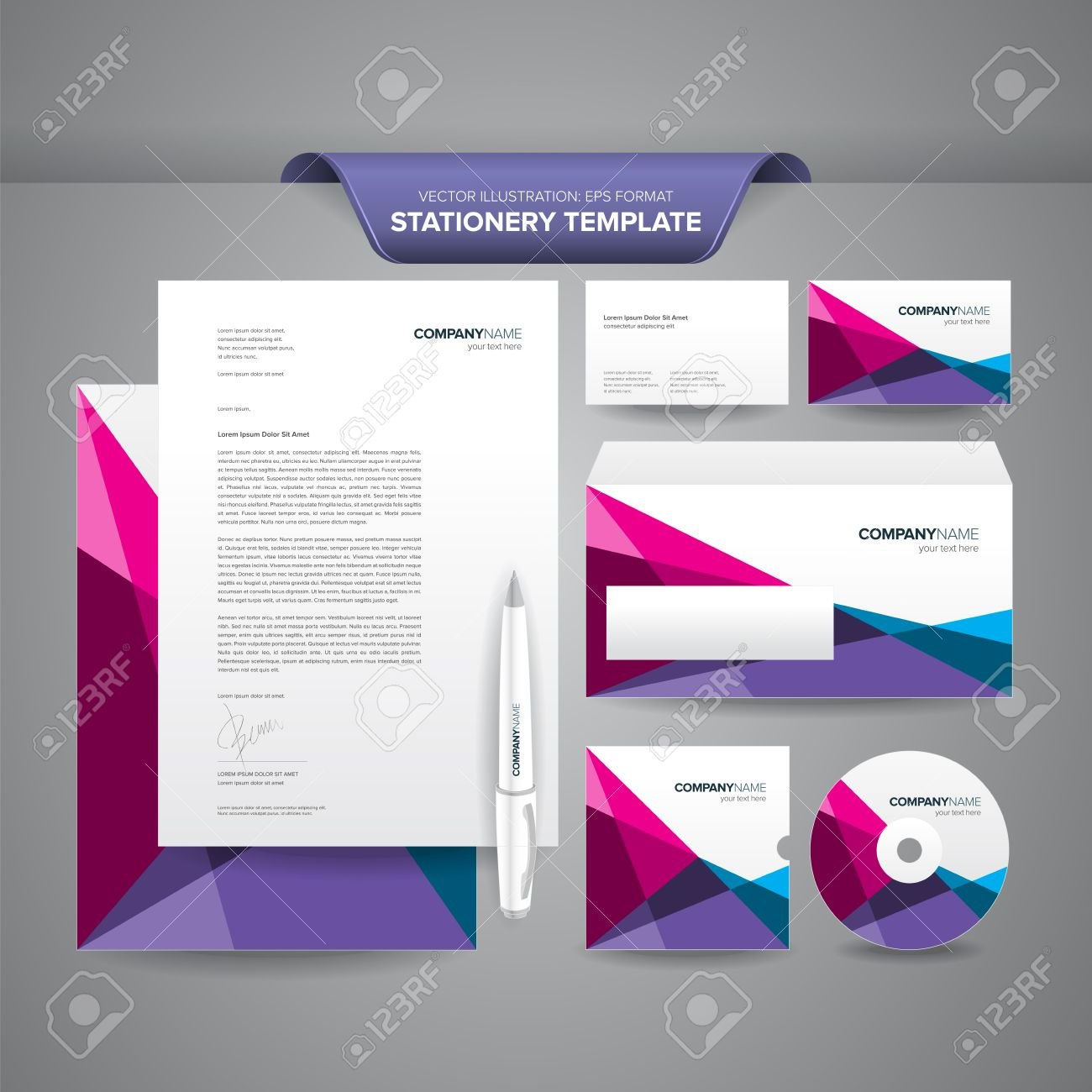 Complete Set Of Business Stationery Templates Such As Letterhead in Business Card Letterhead Envelope Template