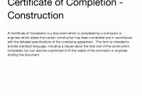 Construction Completion Certificate Template  Wesleykimlerstudio with Construction Certificate Of Completion Template