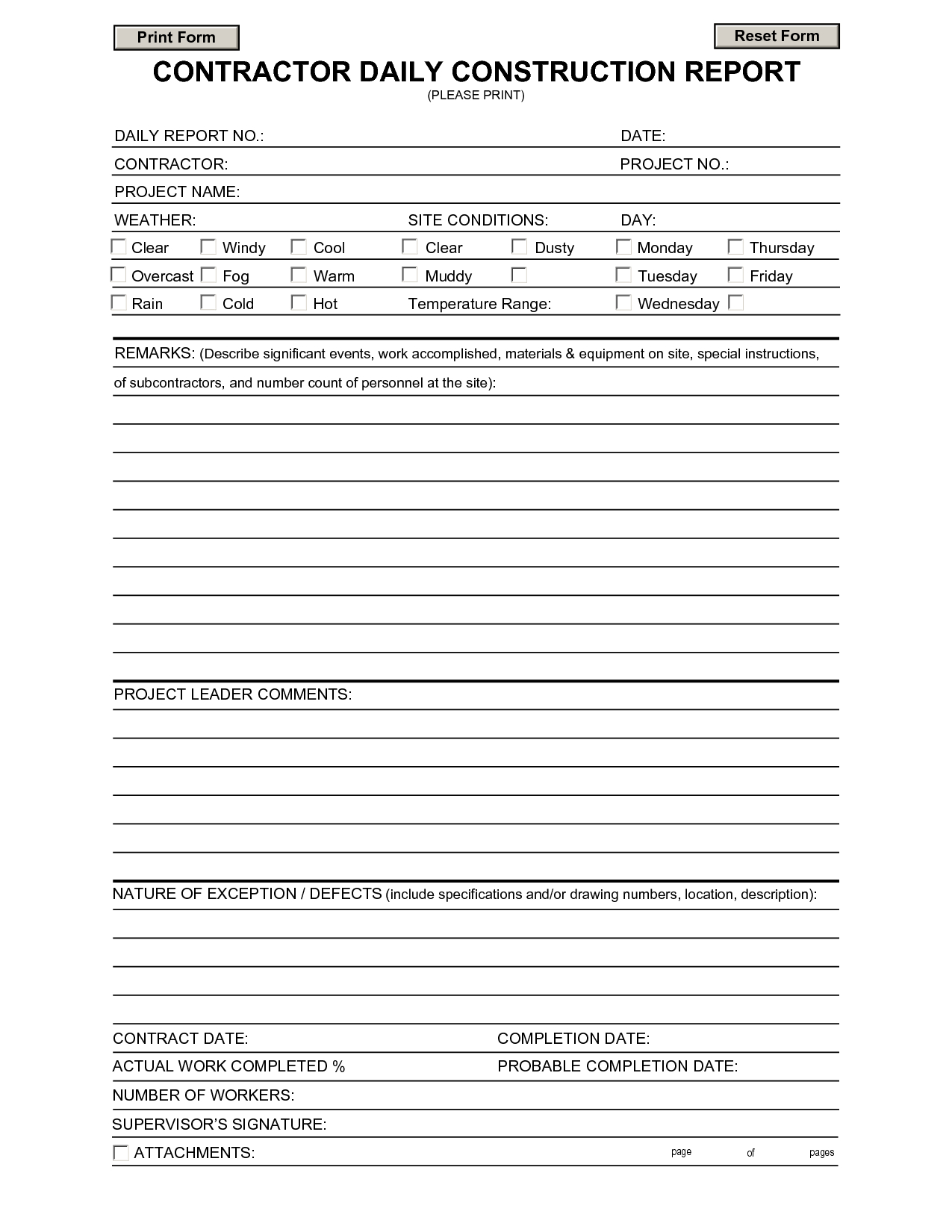 Construction Daily Report Template  Contractors  Report Template within Construction Daily Progress Report Template