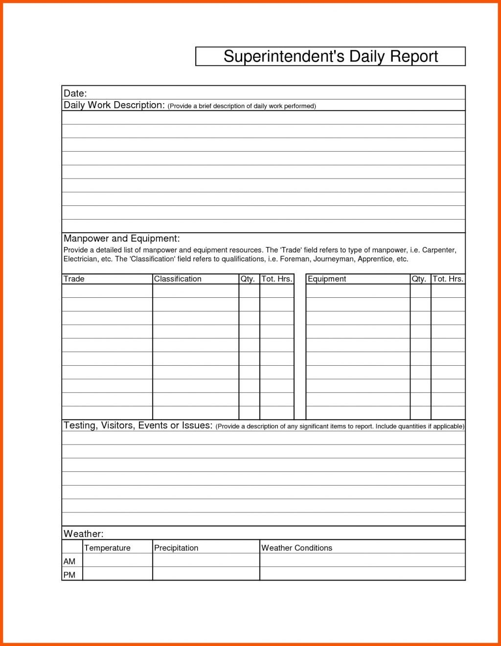 Construction Daily Report Template For Progress Format In Project within Superintendent Daily Report Template