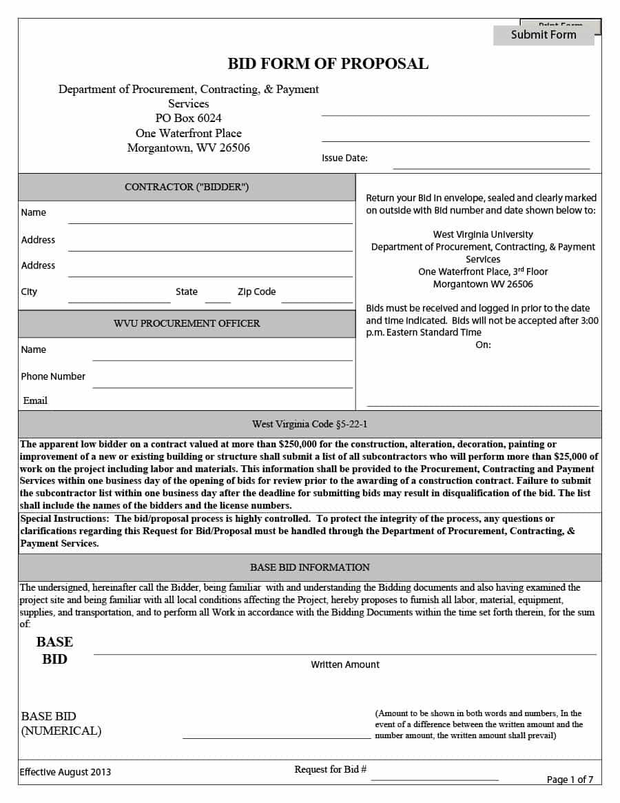 Construction Proposal Template  Construction Bid Forms throughout Free Construction Proposal Template Word