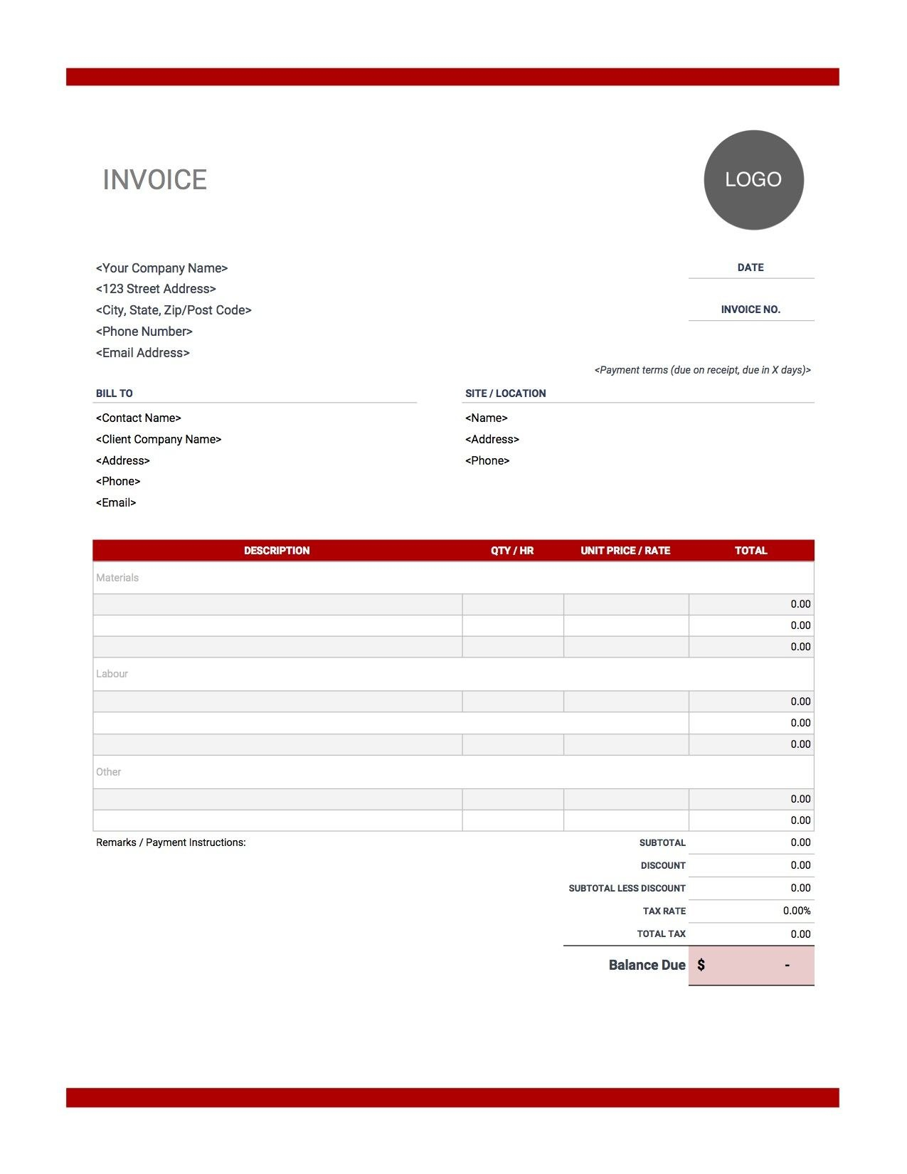 Contractor Invoice Template  Download  Use For Free for Contractor Invoices Templates