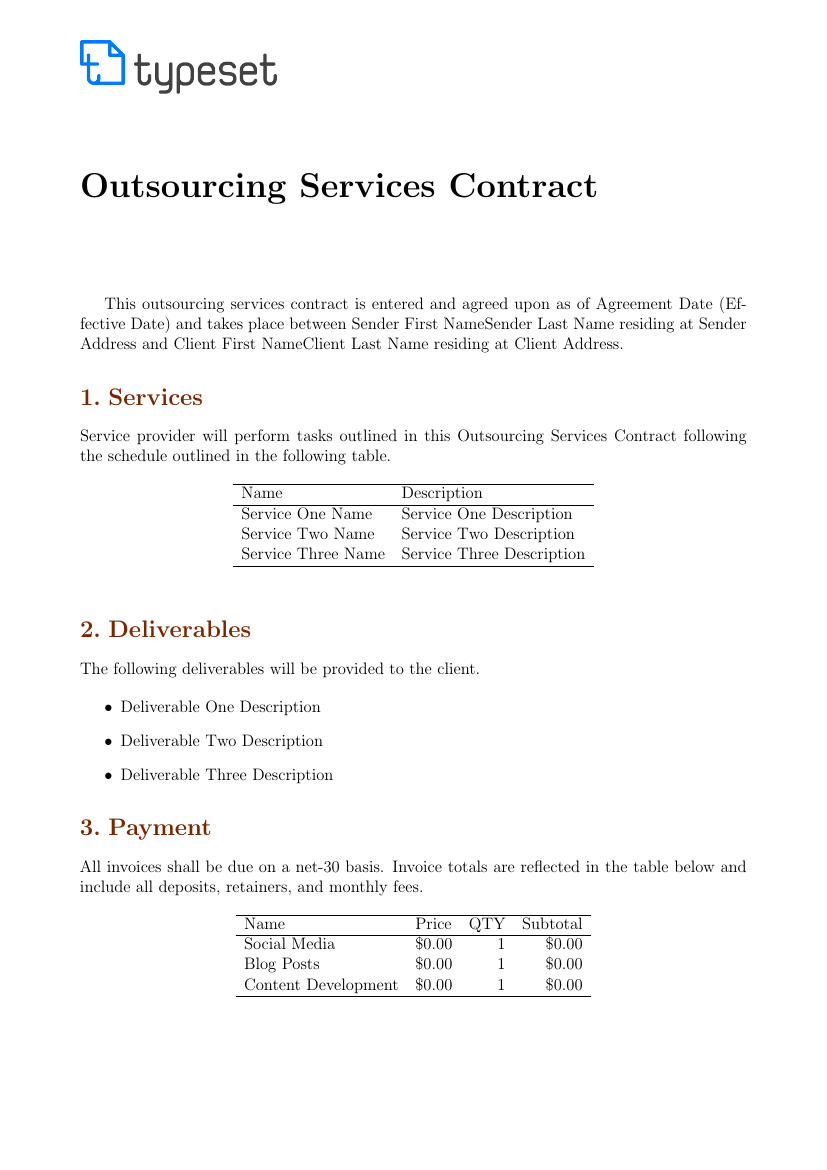 Contracts  Outsourcing Services Contract Template Template inside Outsourcing Contract Templates