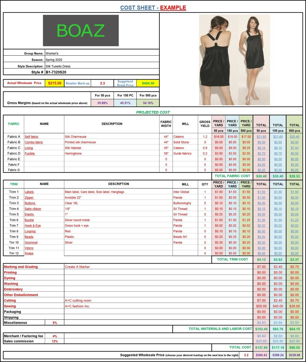 Cost Sheet Form New Version — Fashion Business Solutions  Human B regarding Business Costing Template