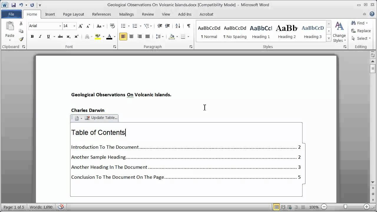 Creating A Table Of Contents In A Word Document  Part   Youtube intended for Word 2013 Table Of Contents Template