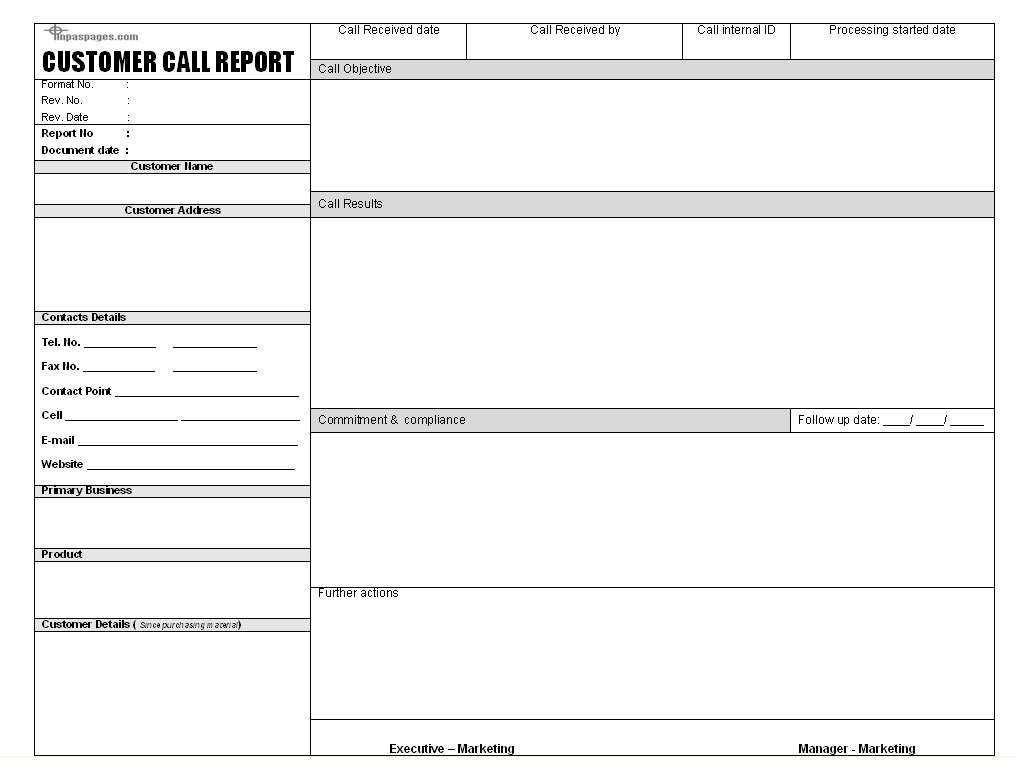 Customer Call Report Format intended for Customer Contact Report Template