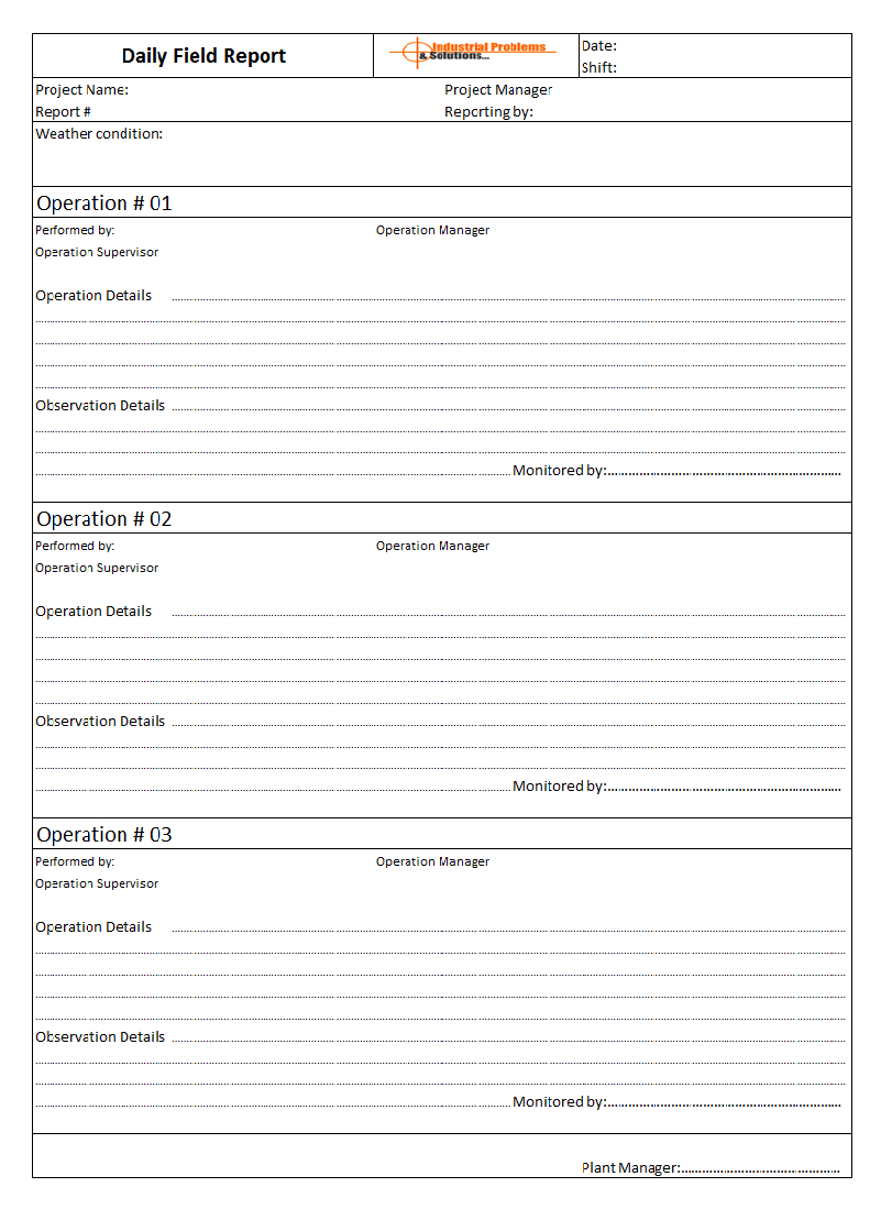 Daily Field Report Format for Field Report Template