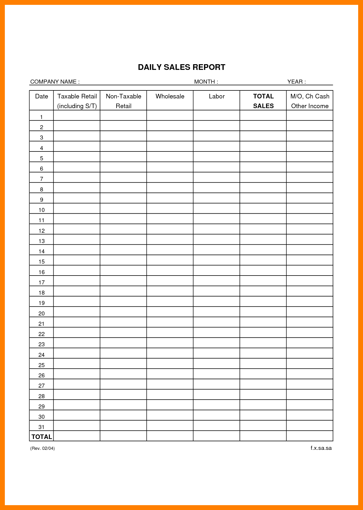 Daily Sales Report Template Retail Business Templates Example pertaining to Daily Sales Report Template Excel Free