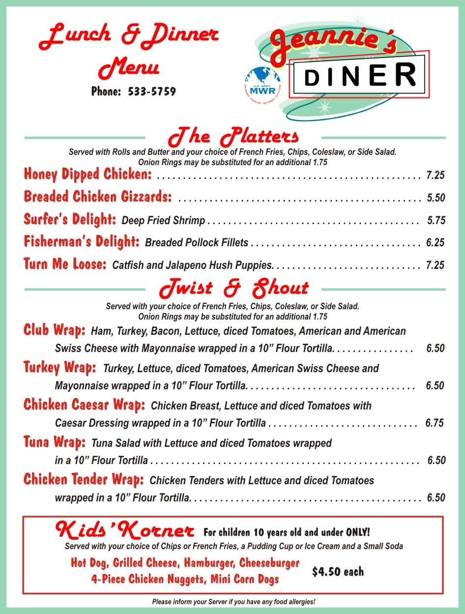 Diner Menus From The 's And 's  Fort Huachuca  Restaurants in 50S Diner Menu Template