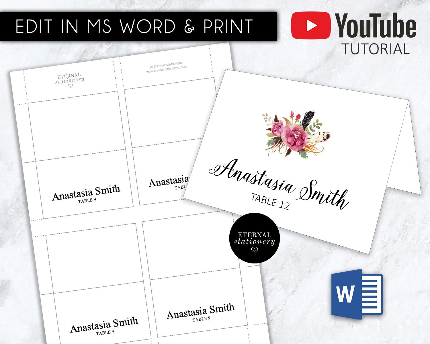Diy Editable Microsoft Word Template Place Card Wedding  Etsy intended for Microsoft Word Place Card Template