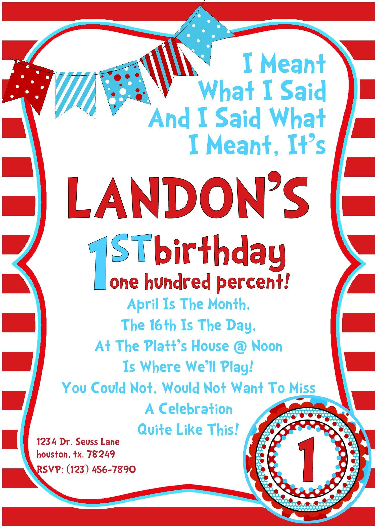 Dr Seuss Birthday Invitations  Free Printable Birthday throughout Dr Seuss Birthday Card Template