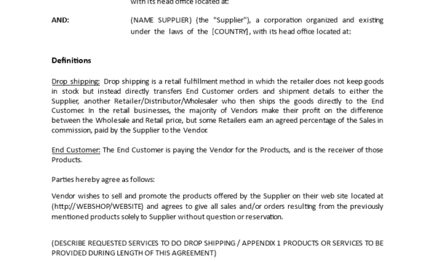 Drop Shipping Agreement Template  Premium Schablone with Heads Of Terms Agreement Template