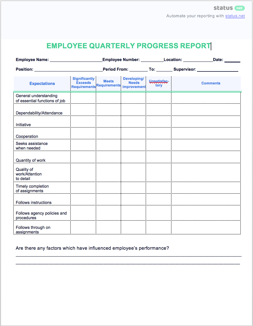 Easy Quarterly Progress Report Templates  Free Download regarding Quarterly Status Report Template