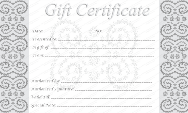 Editable And Printable Silver Swirls Gift Certificate Template for Spa Day Gift Certificate Template
